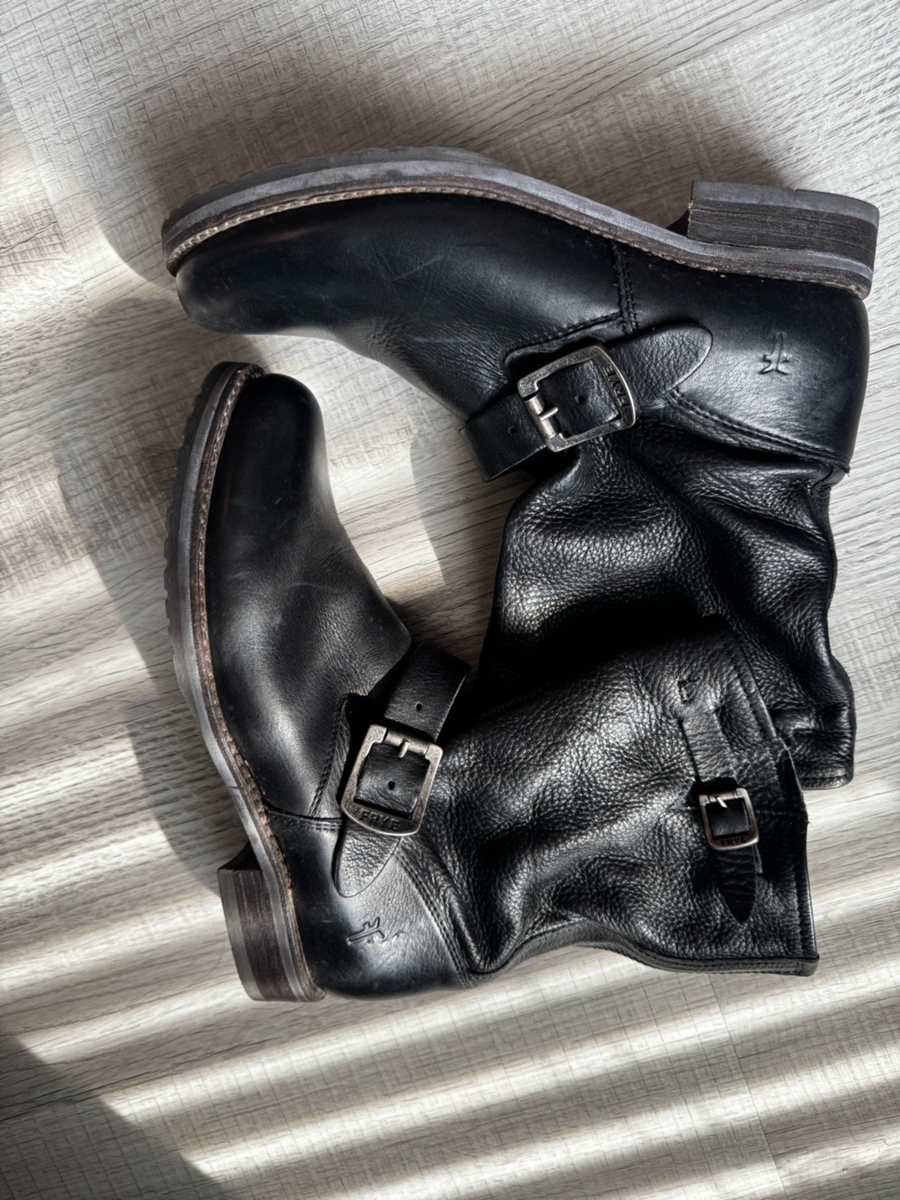 Frye Black Leather Buckle Engineer Boots - Picture 12 of 12